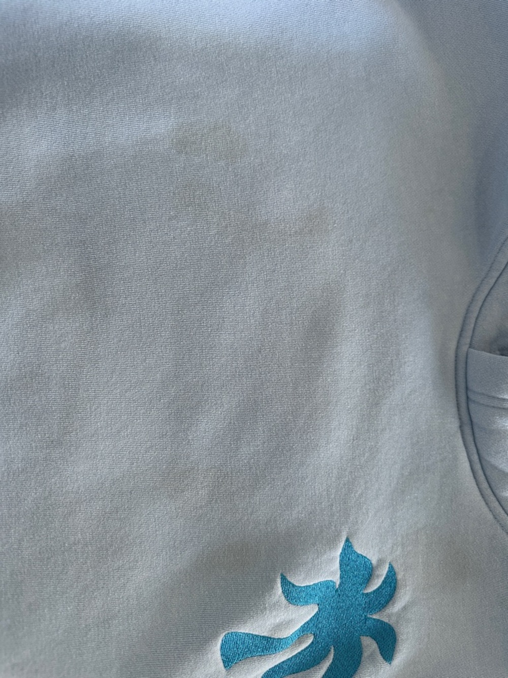 Light Blue Hoodie w Aqua Graphic "Everything Comes in Waves" Pink Palm Puff XXS - Picture 4 of 5